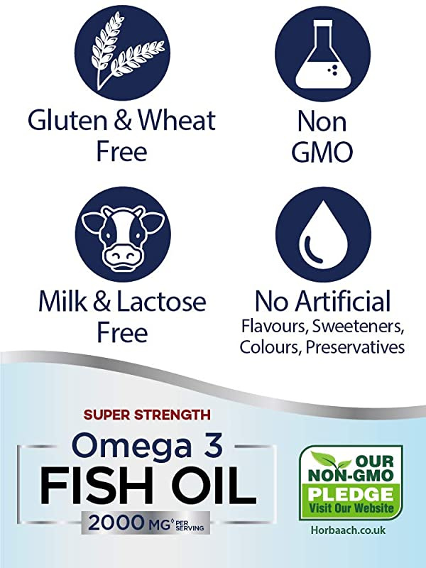 Horbaach Omega 3 Fish Oil 2000mg | 365 Softgel Capsules | Premium Fatty Acids EPA & DHA | Supports Heart, Brain & Eye Health | Non-GMO, Gluten Free Supplement | 1000mg per Tablet أوميجا 3 من زيت السمك 2000 مجم للجرعة لصحة المخ والقلب والعين 365 سوفت جيل - Image 3