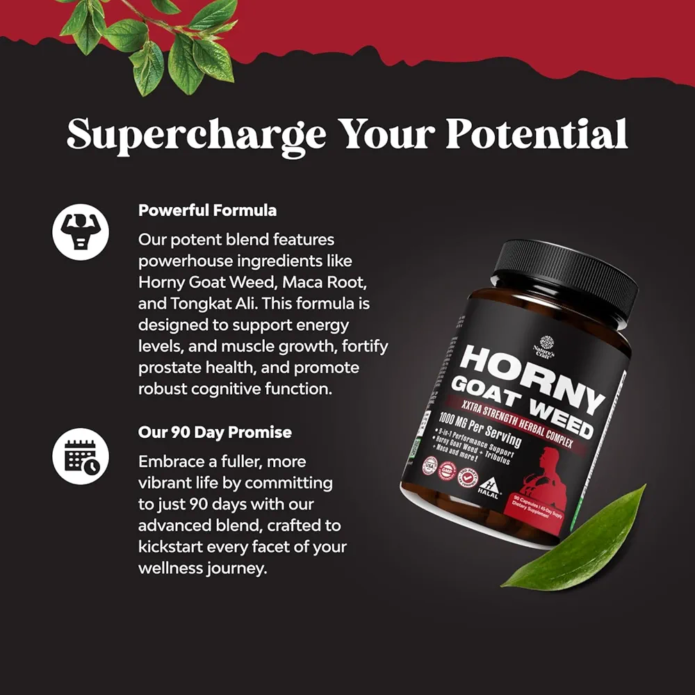 Horny Goat Weed for Men | Extra Strength | Stamina, Energy & Performance | 90 Capsules - Image 2